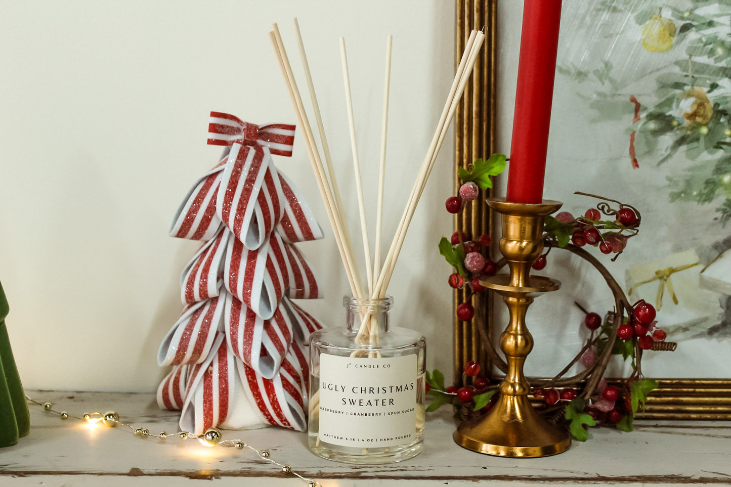 Ugly Christmas Sweater Reed Diffuser - Raspberry, Cranberry, Spun Sugar Scent